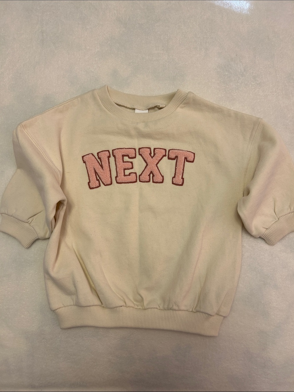 Next Cream Sweatshirt with Pink NEXT Appliqué 2-3 Years, NWOT